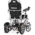 Equinox Power Wheelchair - Lightweight & Foldable Heavy-Duty 350W Dual Motor, Remote Control, Reclinable Backrest, 25 Mile Range Dual Batteries Electric Wheelchair(Travel Bag & Headlight)