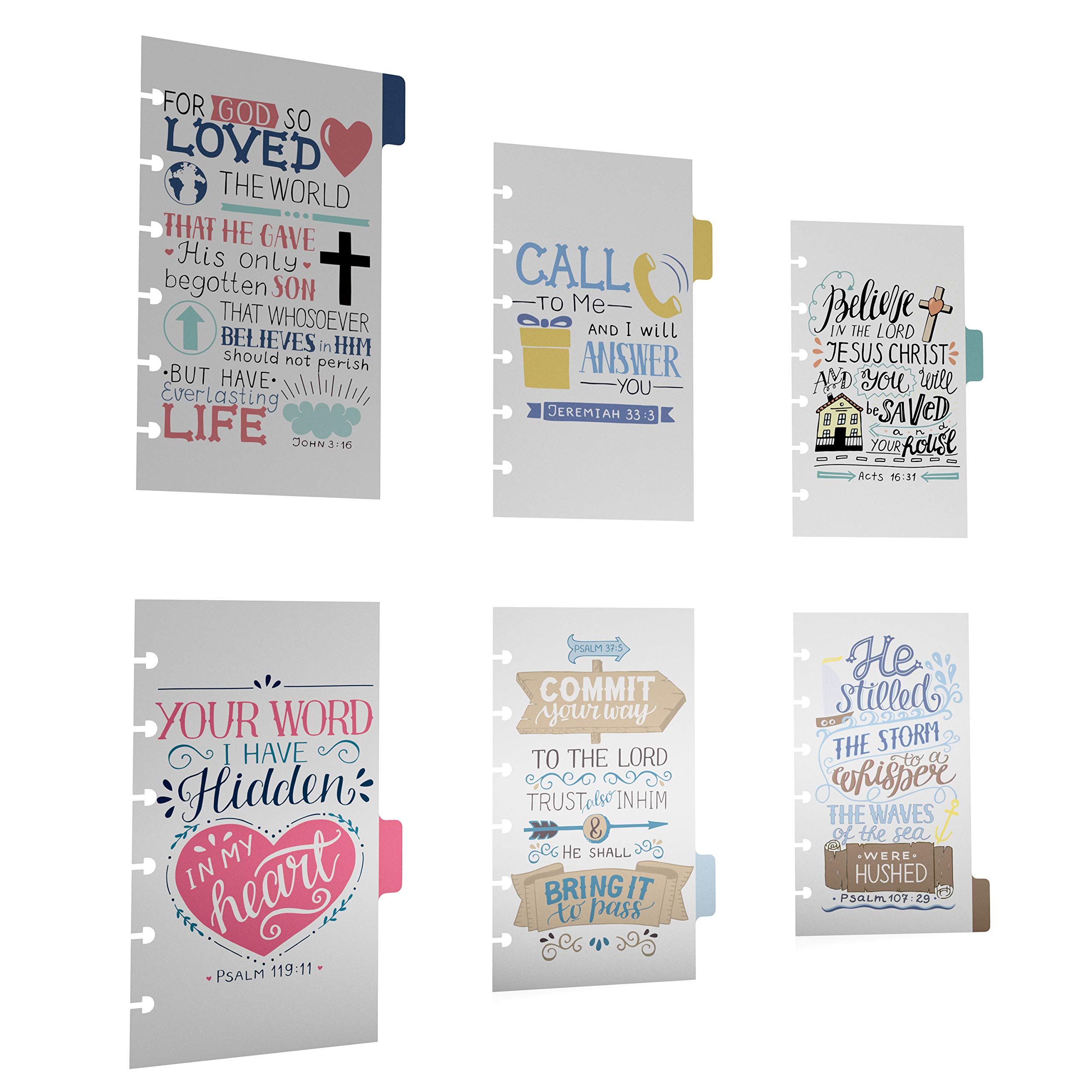 Discagenda 6 Section Dividers Plastic Durable with Bible Verses for Faith Journal for 6 Ring Planner Personal Organizer (Personal Size (3.7x6.7in), Discbound)