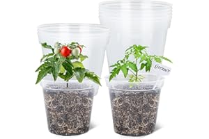 GREANER 10 Packs 8 Inch Plant Pots, Clear Nursery Pots for Plants, Plastic Seedling Pots with Drainage Holes, High Transparency Flower Seed Starter Pot with Bonus 20 Plant Labels