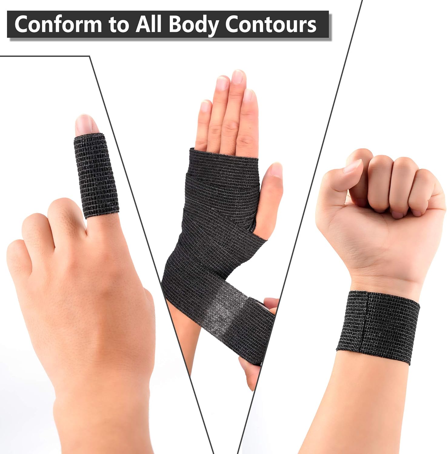 12 Pack Self Adherent Cohesive Wrap Bandages 2 Inches X 5 Yards, First Aid Tape, Elastic Self Adhesive Tape, Athletic, All Sports wrap Tape, Breathable Wound Tape, Bandage Wrap for Wrist, Ankle, Black: Health & Personal Care