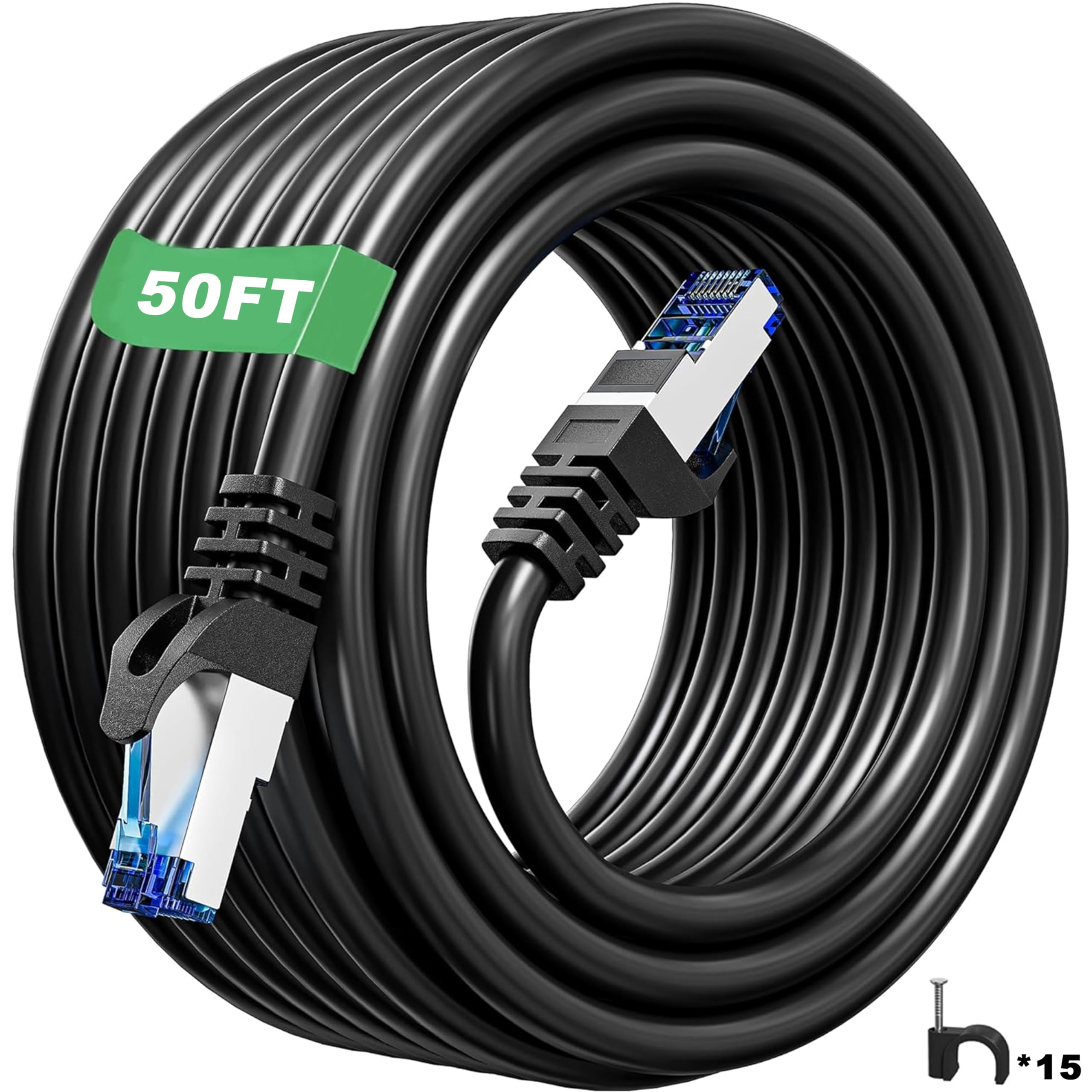 Cat 6 Ethernet Cable 50ft Outdoor&Indoor, Cat 6