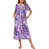 Ekouaer Women's House Dress with Pockets Long Nightgowns for Women House Dress Pleated Front Moo Moos for Women S-XXXL