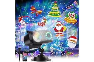 ENJOY PET Halloween Christmas Projector Lights Outdoor, Brighter 14 HD Slides (3D Ocean Wave+Patterns) Waterproof Outdoor Indoor Holiday Projector Lights for Yard Garden Light Show Xmas Halloween Decorations