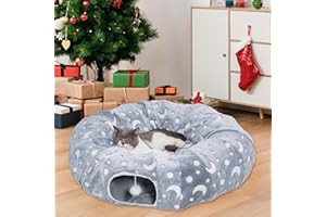 Nasonet Cat Tunnel Bed, Cat Donut Tunnel for Indoor Cats, Soft Plush Tube Playground Toys Hideplace, Multifunctional Cat Cave for Small Medium Large Cat, Puppy, Rabbit