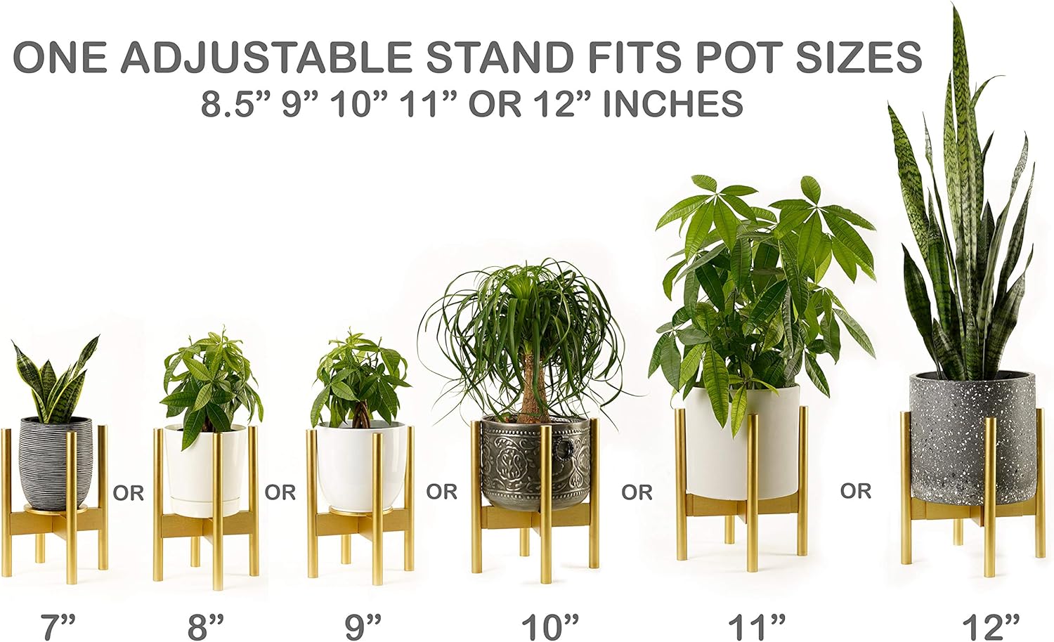 ZPirates Gold Plant Stands for Indoor Plants, with Planter Tray, Adjustable Size Fits 8 9 10 11 12 Inches Small - Large Pots - Mid Century Bamboo Wood Plant Shelf and Flower Holder : Garden & Outdoor