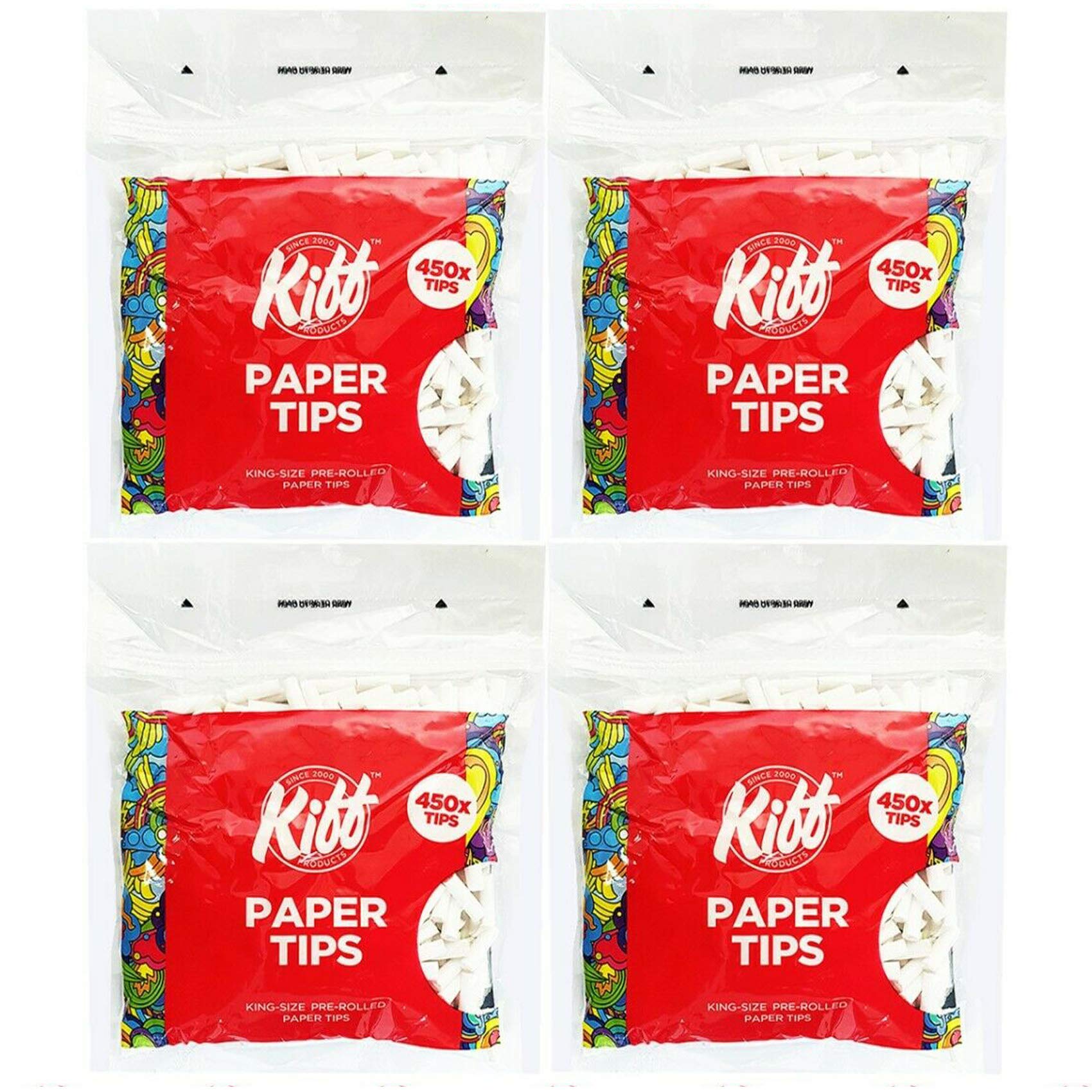 450-9000 x KIFF By BULL BRAND Cigarette 20mm Long Filter PAPER TIPS Rolling Resealable Tobacco KING SIZE SLIM Red White LIMITED EDITION Bags Smoking UK FREE P&P (4 x Pack KIFF Tips (1800))