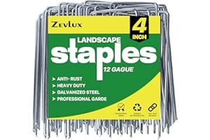 Zevlux Landscape Staples Galvanized Garden Stakes,4 inch 50 Pack 12 Gauge Heavy Duty Garden Pins for Fences, Lawns, Weed Barriers and Landscape Fabrics, Irrigation Hose,Yard Lawn, Landscape Fabric.