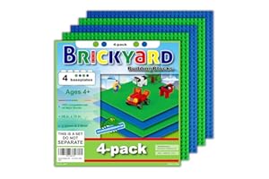 Brickyard Building Blocks LEGO Compatible Baseplate - Pack of 4 Large 10 x 10 Inch Base Plates for Toy Bricks, STEM Activities & Display Table - Green, Blue