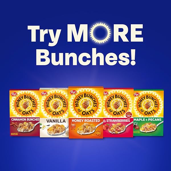 HONEY BUNCHES OF OATS WITH ALMONDS BREAKFAST CEREAL, ALMOND CEREAL WITH OATS AND GRANOLA CLUSTERS, GIANT SIZE 23 OZ BOX
