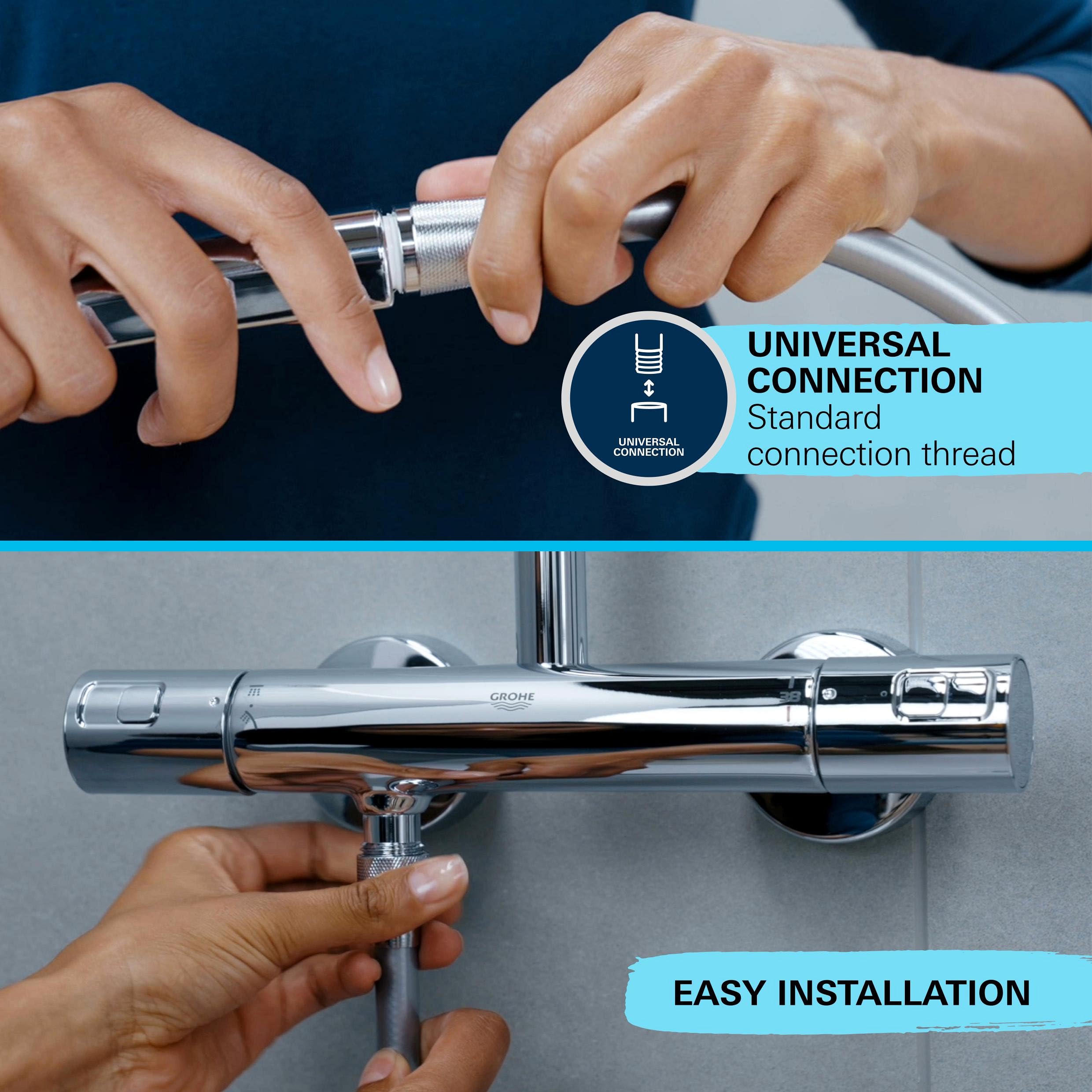 GROHE Vitalio 110, Duschkopf wassersparend, 8l pro Min (Handbrause 1 Strahlart, Universalanschluss, Silikonring schützt Duschbrause bei Stürzen), rund, chrom, 27940001 5