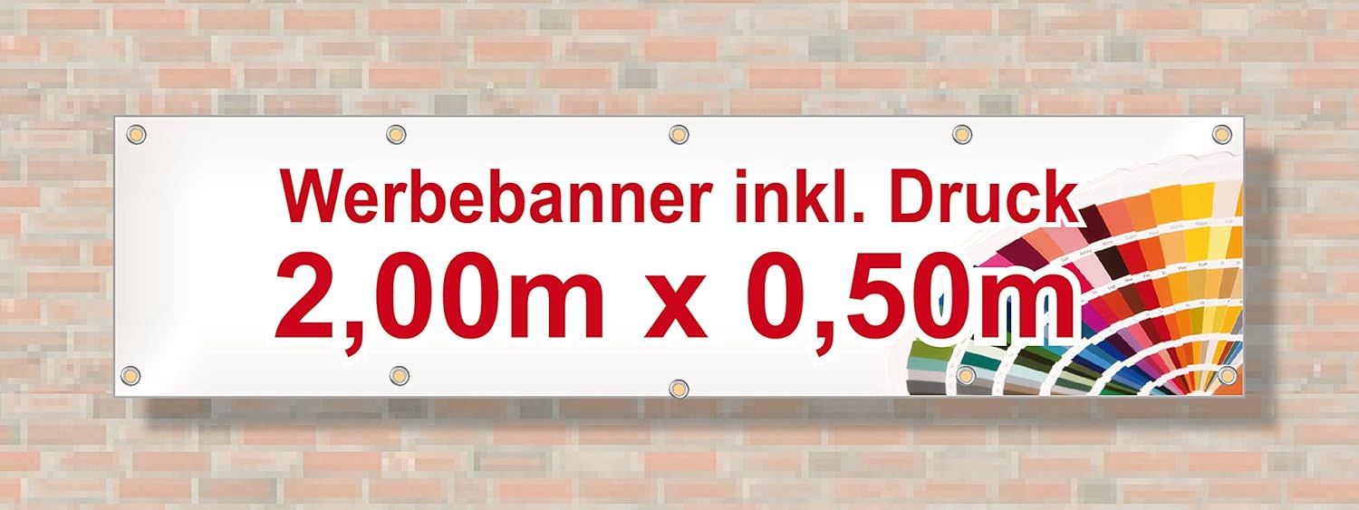 PVC Banner/Werbebanner/Werbeplane 2m x 0,5m inklusive Saum und Ösen