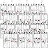 Pickmesh 24 Pcs Christmas Plastic Cups Bulk 13.5 oz Reusable Cups with Lid and Straw Cold Drink Water Coffee Beverage Tumbler Gifts for Adults Xmas Party Favor Holiday Supplies