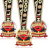 Equsion 3 Pcs Chili Cook Off Award Trophies Medals Prizes 1st 2nd 3rd Prizes Set of 3 Place Medals with Ribbons Gold Silver Bronze Chili Cook Off Decoration for Women Men Family