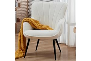 PrimeZone Teddy Fleece Accent Chair - Furry Sherpa Living Room Chair Mid Century Modern Sofa Chairs, Comfy Fuzzy Wingback Armchair for Bedroom, Office, Dining Room, Office, White