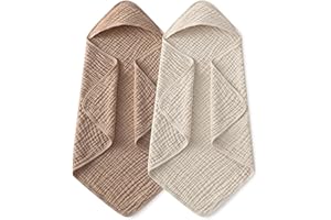 Yoofoss Hooded Baby Towels for Newborn 2 Pack 100% Muslin Organic Cotton Baby Bath Towel with Hood for Babies, Infant, Toddler and Kids, 32x32Inch, Soft and Absorbent Newborn Essential, Beige&Coffee