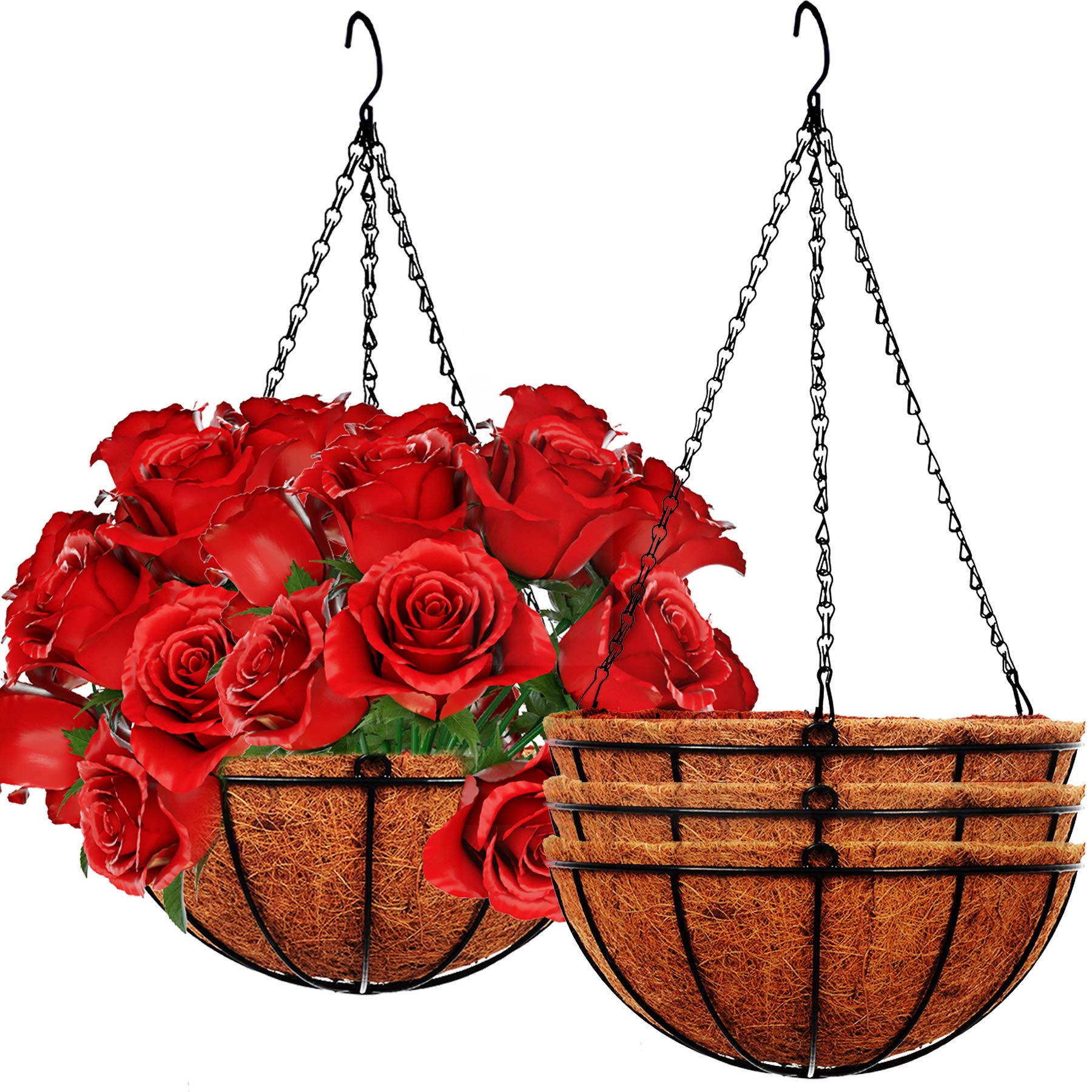 Photo 1 of ArtFamy 4 Pack 10 inch Metal Hanging Planters Basket with Coco Coir Liner Outdoor-Hanging Baskets for Plants Outdoor,Metal Wire Baskets with Window Box Planters, Hanging Flower Pots for Railings
