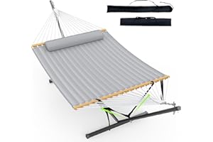 ANAGOO Double Hammock with Stand for Outdoor, Heavy Duty Portable Hammock with Adjustable Steel Stand for Patio, Garden, Beach, Backyard - Includes Carrying Bag,Dark Grey