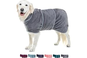 Lucky Pooch Luxurious Dog Robe Towel – Double Layer Dog Bathrobe – Fast Drying Dog Bath Towel Robe – Super Absorbent & Ultra Soft Wearable Dog Towels for Drying Dogs (L, Grey)