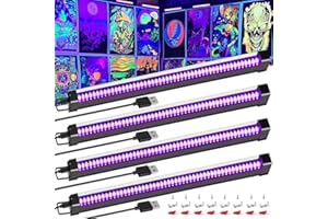 ISUERFY Black Light Bar 15W 1.4ft with 3 Lighting Modes, USB LED Magnetic Blacklight Strip Tube for Fluorescent Tapestry Poster, Portable Glow in the Dark Party Supplies for Body Paint Bedroom Cabinet, 4 Pack