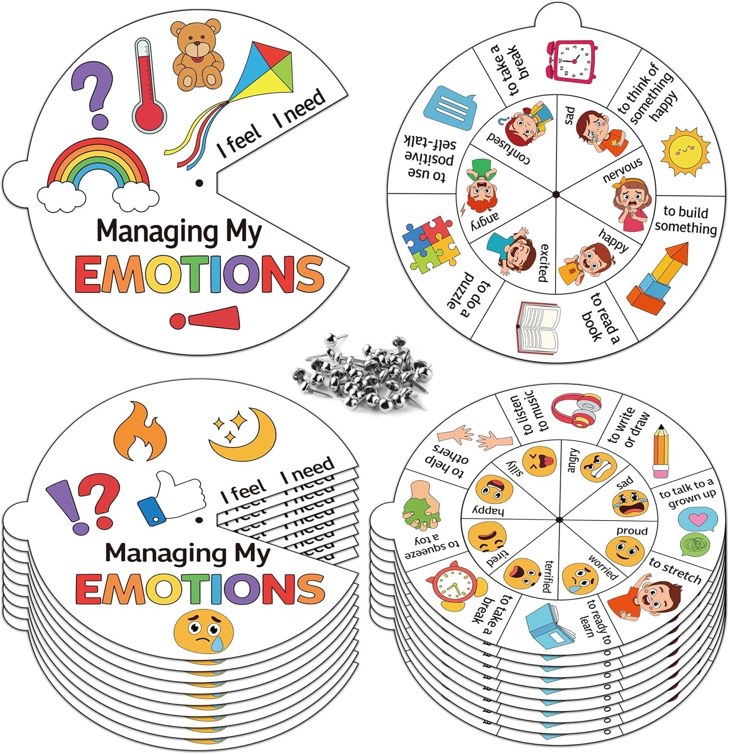 A1DIEE Managing Emotions Coloring Craft- 24 Sets Color Your Own Social Emotional Art Craft DIY Wheel Cards, Express Feeling Learning Paper Craft Art for Sunday School Home Class Activities