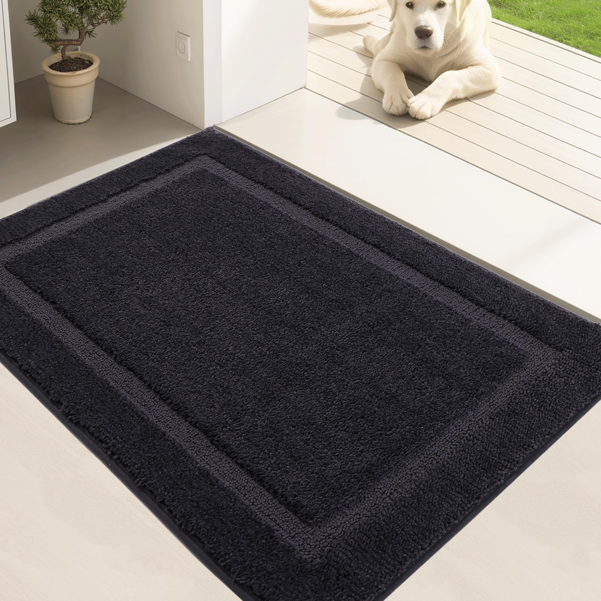Oiilores Dirt Trapper Door Mat Indoor 60 x 90 cm, Washable Entry Rug, Inside Doormats for Entryway, Non-Slip, Low-Profile, Super Absorbent Dog Mats for Muddy Paws, Pets, Black
