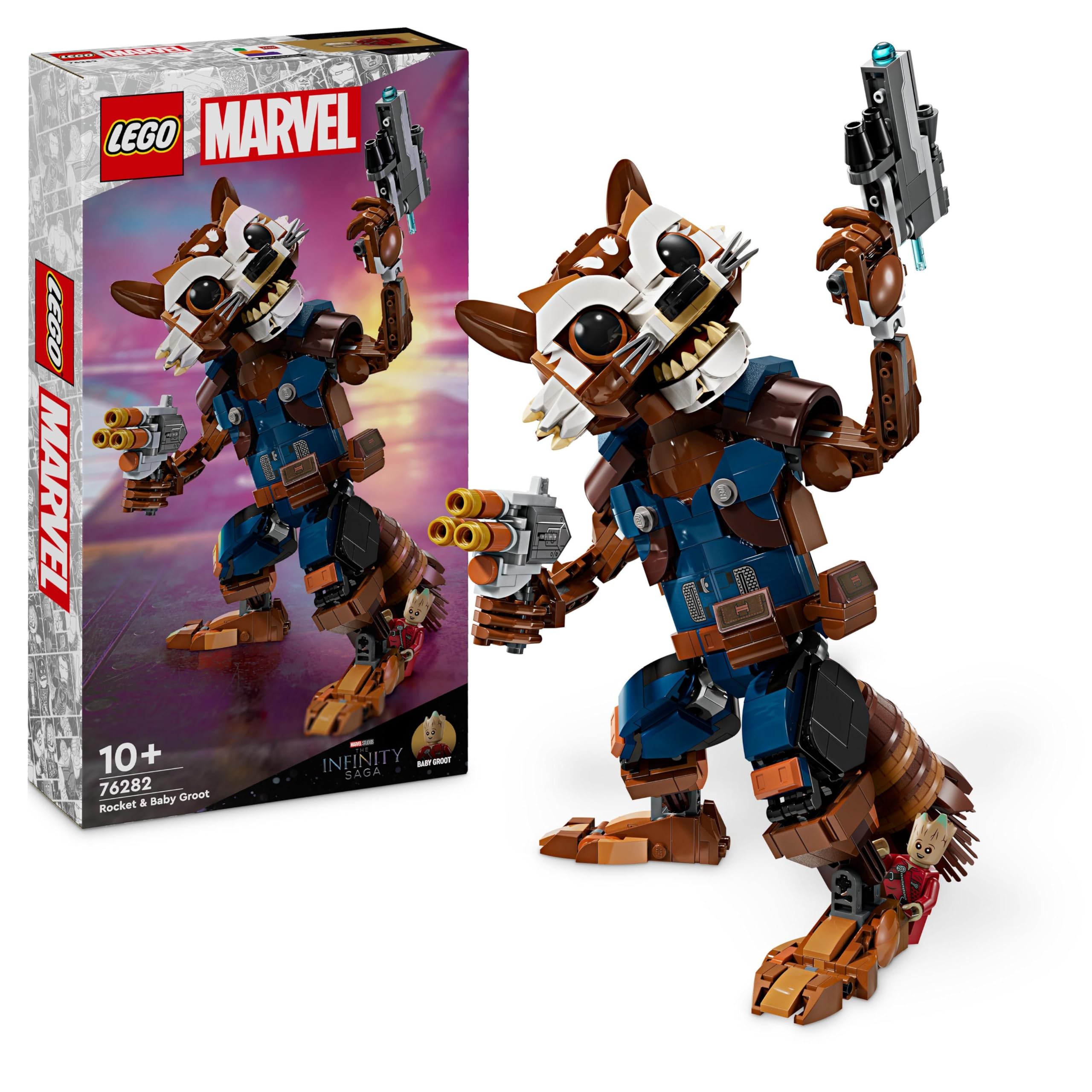LEGO Marvel Rocket & Baby Groot, Guardians of the Galaxy Buildable Toy, Raccoon Action Figure for Kids, Boys and Girls, Posable Super-Hero Gifts 76282