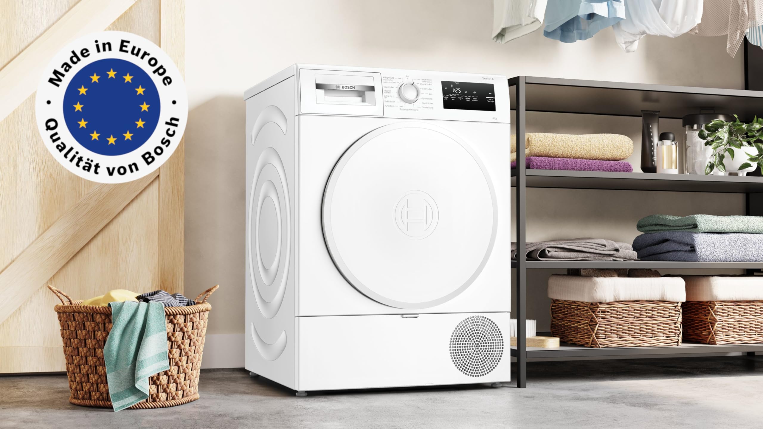 Bosch WTH83VV4, Serie 4, Wärmepumpentrockner, 8 kg, AutoDry, Quick-40-Trocknen, Nachlegefunktion, Sensitive-Drying-System, Anti Vibration Design, 63 dB, LED-Display, Touch-Control, Zeitvorwahl 2