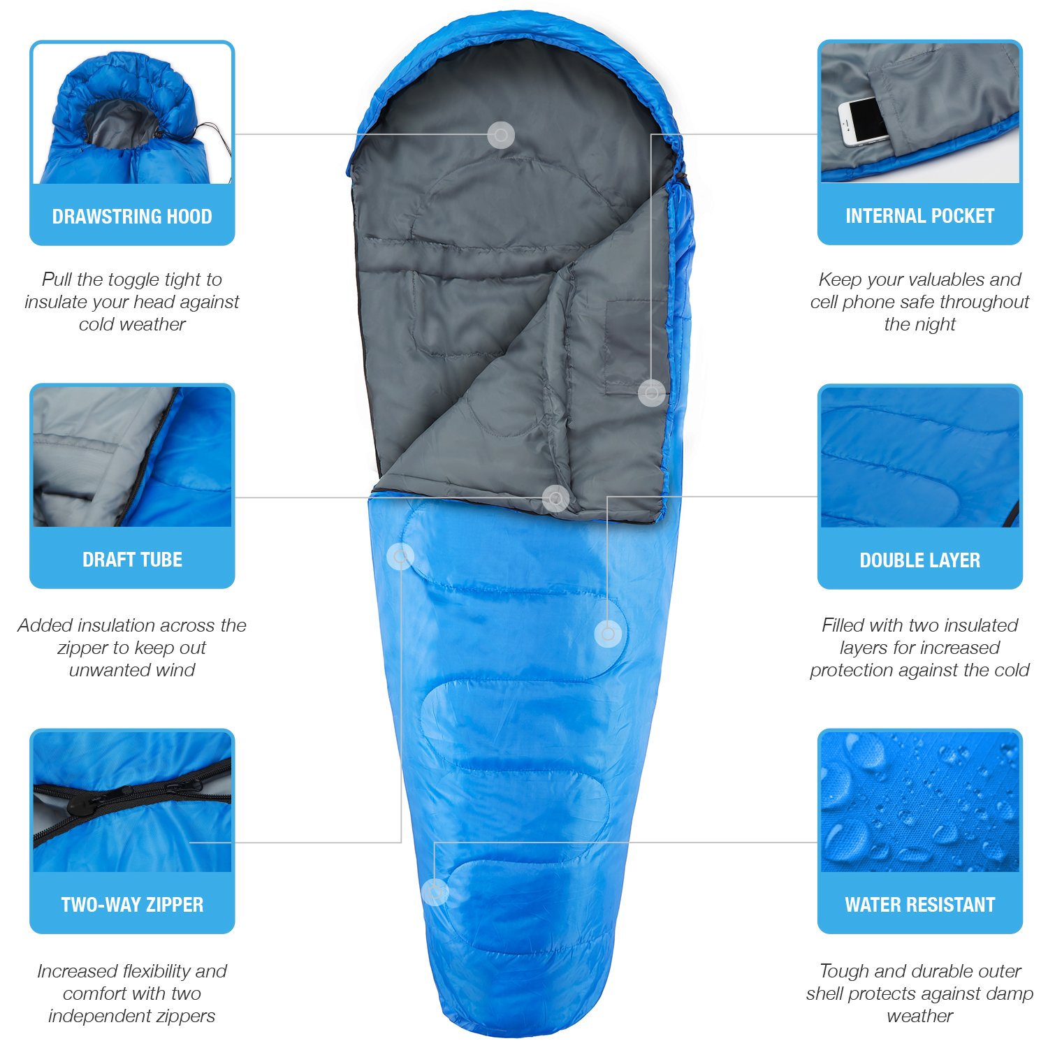 Professional 300 Mummy Sleeping Bag 34 Season for Camping, Hiking