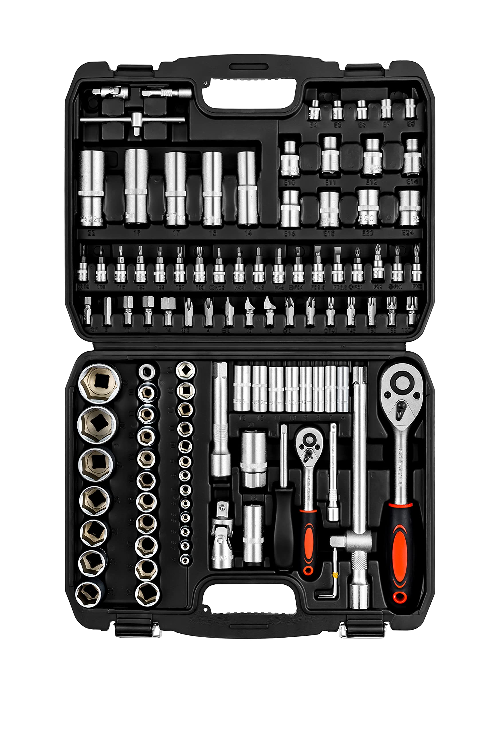 Photo 1 of XHTT Mechanics Tools Kit,108-Piece 1/4"&1/2 Metric And Standard Socket Set,Ratchet Set,Quick Release Reversible Ratchet Wrench,Universal Joint,Extension Bars.