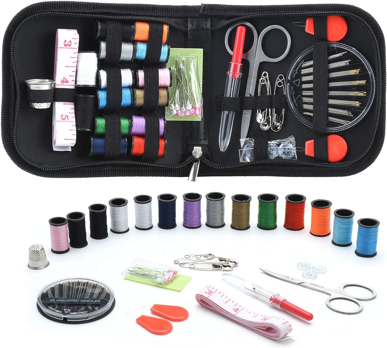 Sewing KIT, DIY Sewing Supplies with Sewing Accessories, Portable Mini Sewing Kit for Beginner, Traveller and Emergency Clothing Fixes, with Premium Black Carrying Case (Black)