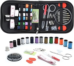 Sewing KIT, DIY Sewing Supplies with Sewing Accessories, Portable Mini Sewing Kit for Beginner, Traveller and Emergency Clothing Fixes, with Premium Black Carrying Case (Black)