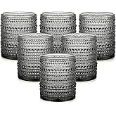 ZMOWIPDL Vintage Glassware Drinking Glasses Set of 6,12 oz Hobnail Glass Cups,Embossed Grey Water Tumbler,for Beer,Cocktail,Whiskey,Juice and Various Mixed Drinks- 1 Cleaning Brush