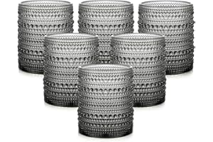 ZMOWIPDL Vintage Glassware Drinking Glasses Set of 6,12 oz Hobnail Glass Cups,Embossed Grey Water Tumbler,for Beer,Cocktail,W