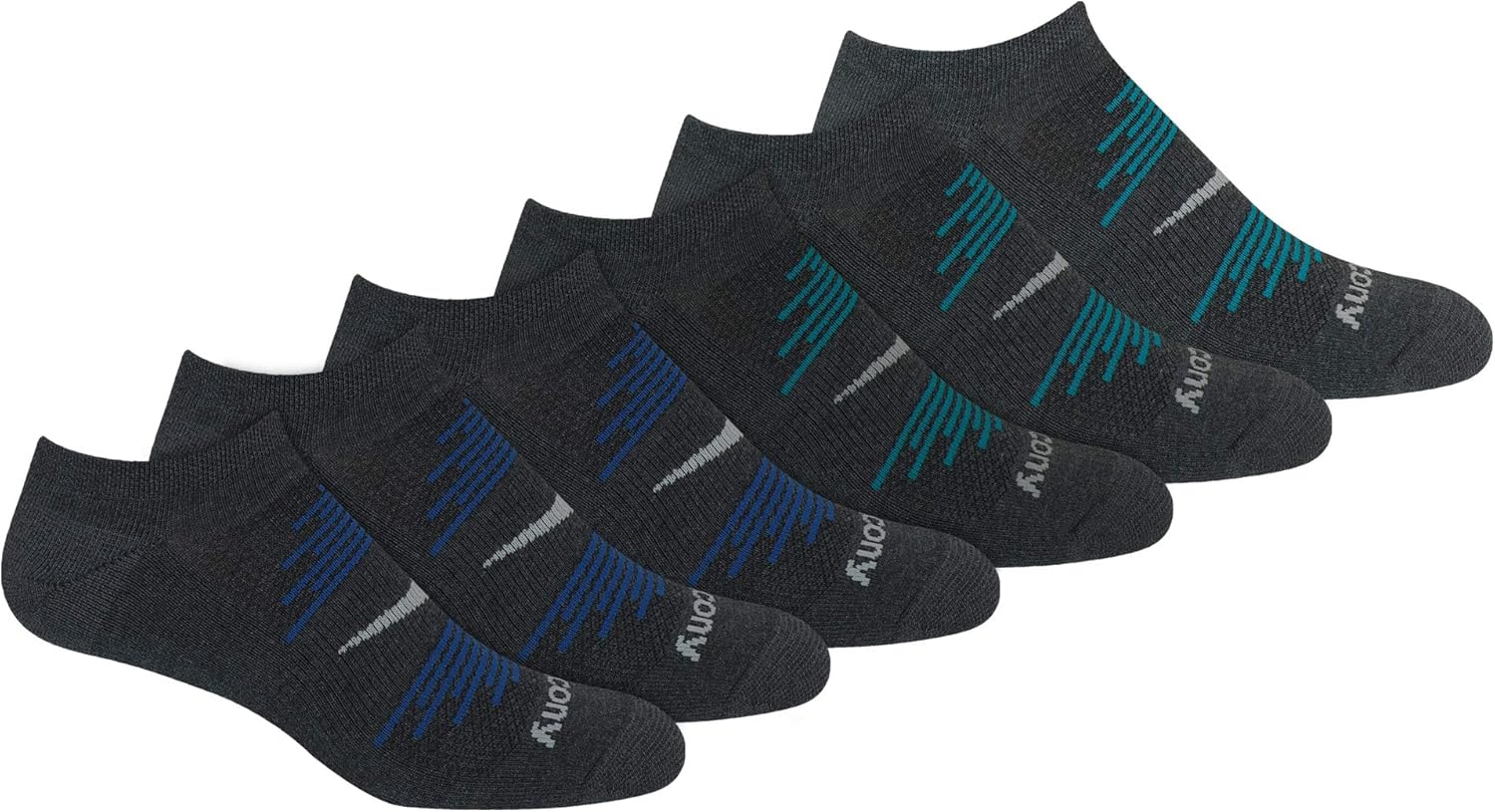Saucony Men's Multi-Pack Firework Ventilating Performance Comfort No-Show Socks: Clothing
