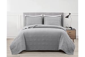 Chezmoi Collection Kingston Queen Size Bedspread Set, 3-Piece Gray Oversized Quilted Microfiber Lightweight Bedspread Coverlet (100"x106") for All Seasons