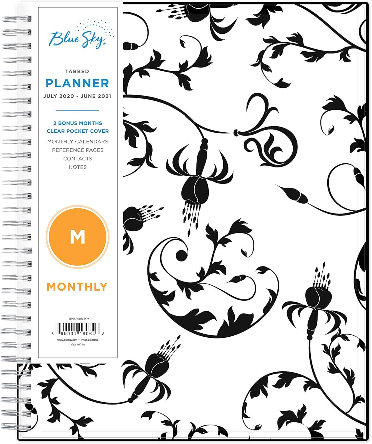 Blue Sky 2020-2021 Academic Year Monthly Planner, Flexible Cover, Twin-Wire Binding, 8" x 10", Analeis : Office Products