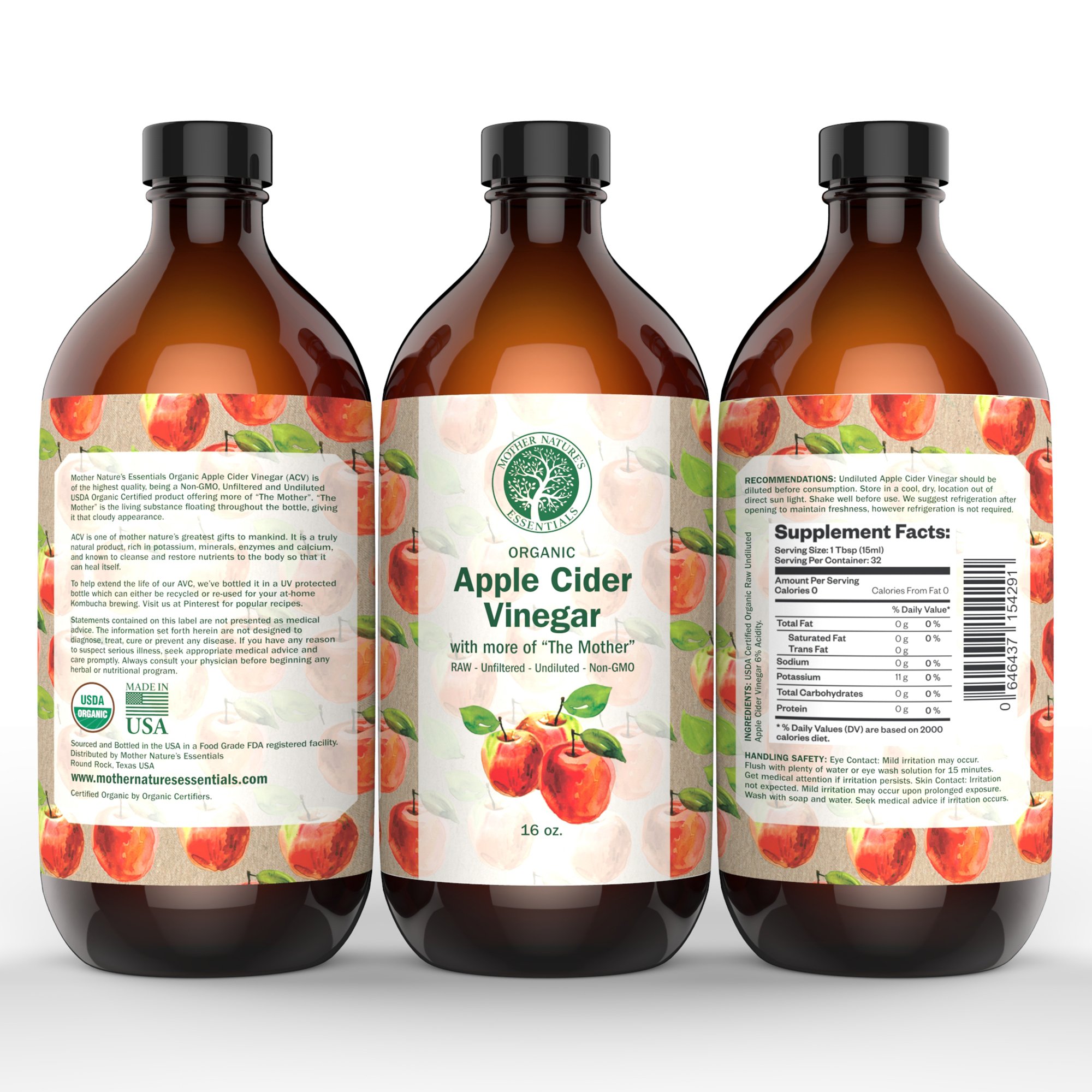 Apple Cider Vinegar Organic USDA, 6 Acidity, Pure, Undiluted, Raw