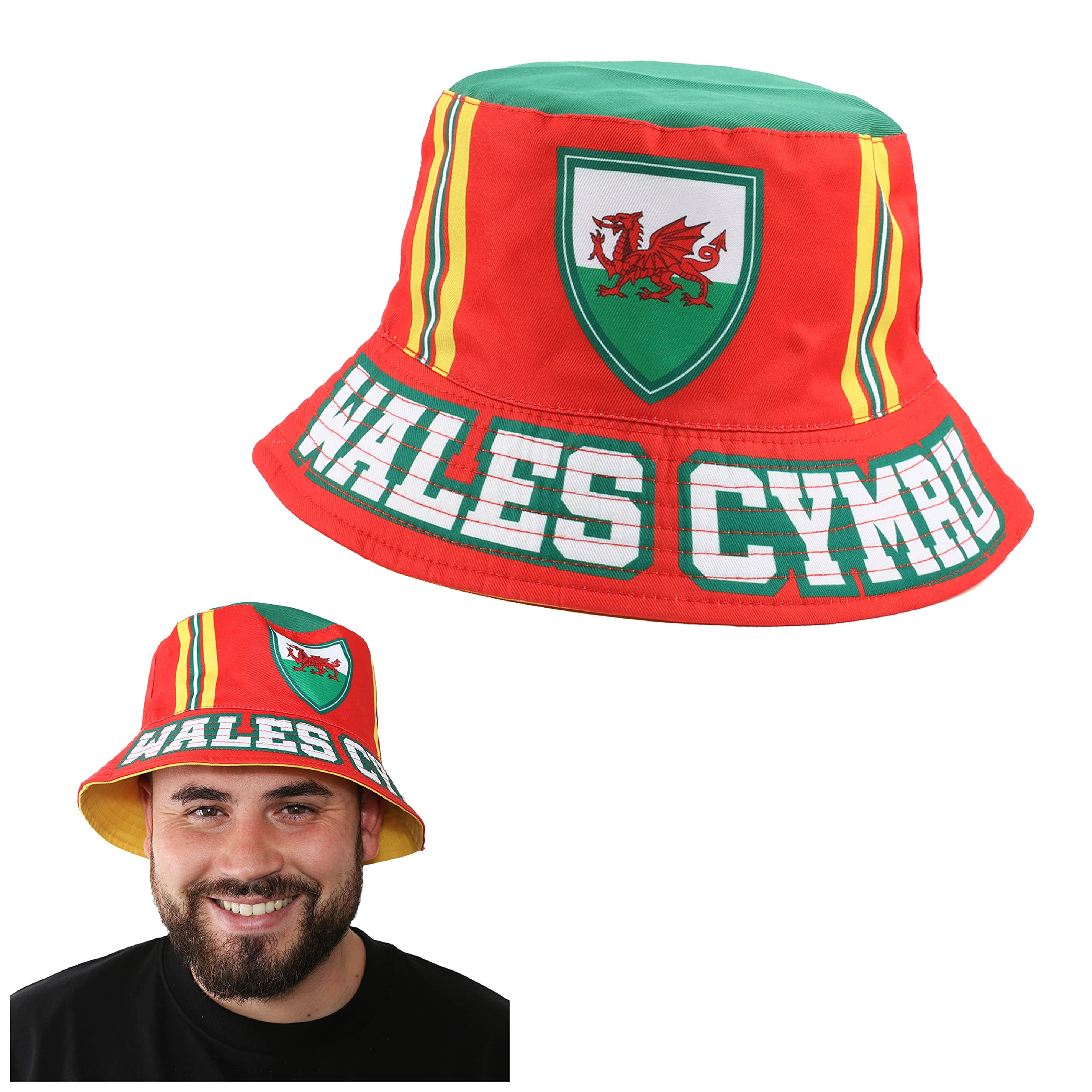 Wales Bucket Hat – Featuring Welsh Flag and Cymru Print – Perfect Accessory for Football Fans World Cup Supporters Rugby Matches Welsh Pride Events Six Nations Headwear Costumes - 1 Pack