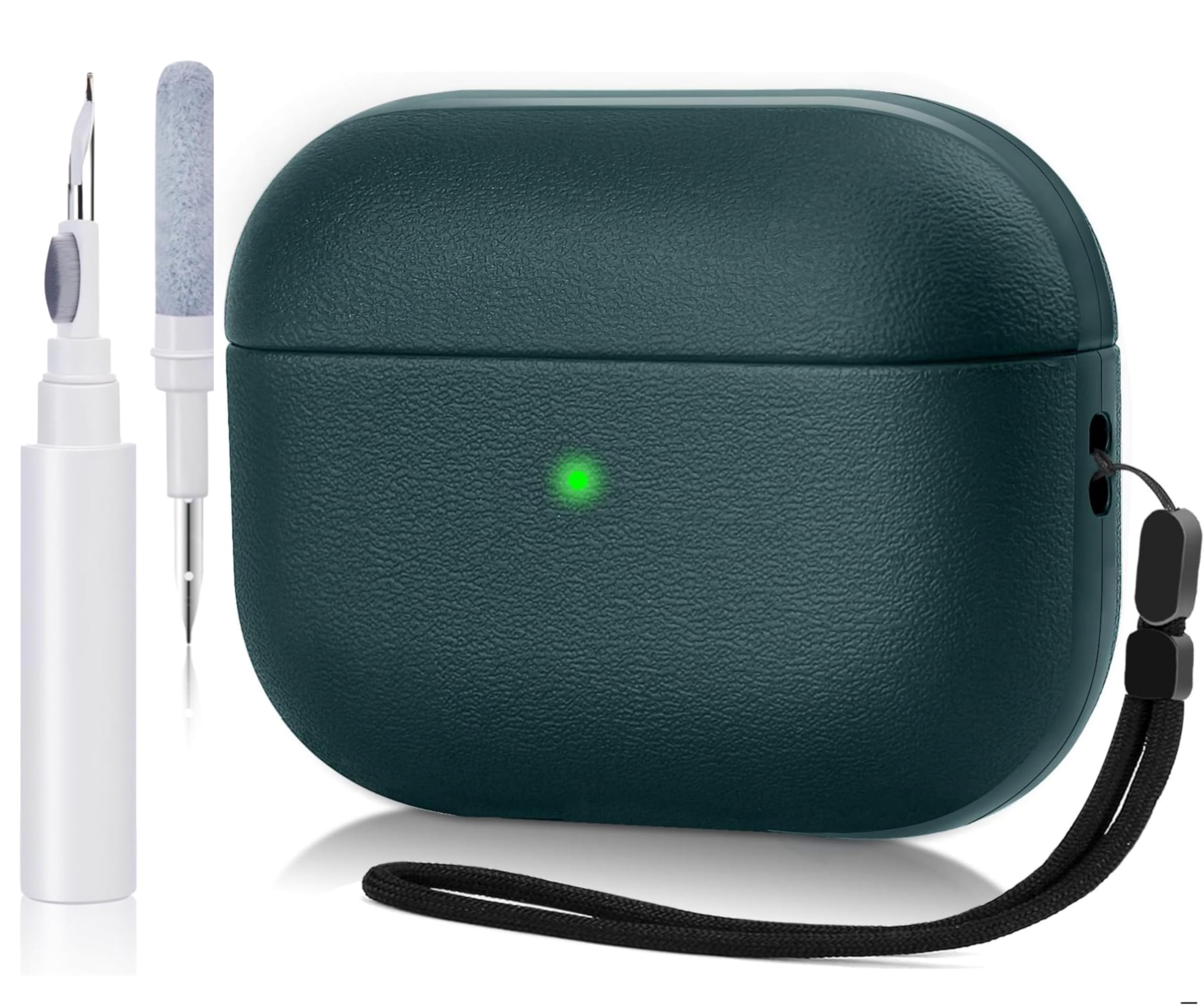 Photo 1 of Case for Airpods Pro 2 Case Cover with Cleaner Kit, Leather Texture Full-Body Protective Case Cover Compatible with Apple Airpod Pro 2nd Generation, Front LED Visible (Green,Pro 2 / pro)