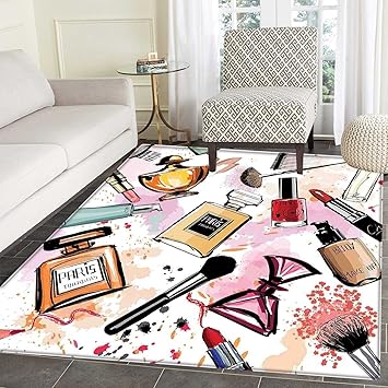 Amazon Com Girls Mats For Bedroom Cosmetic And Makeup Theme Pattern With Perfume Lipstick Nail Polish Brush Modern Lady Circle Mats For Living Room 4 X5 Multicolor Furniture Decor girls mats for bedroom cosmetic and makeup theme pattern with perfume lipstick nail polish brush modern lady circle mats for living room 4 x5