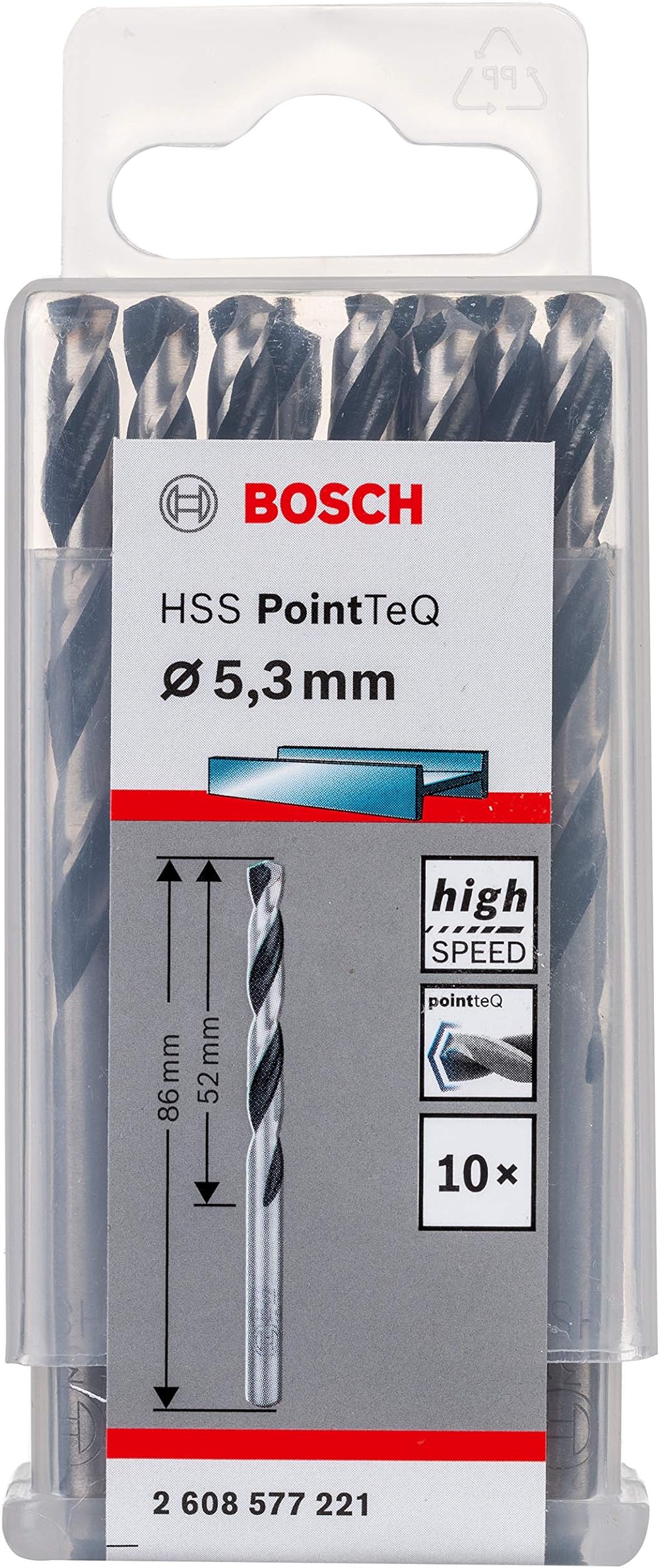 Bosch PointTeQ HSS Twist Drill Bit 5.3 mm 52 mm 86 mm 10 pcs