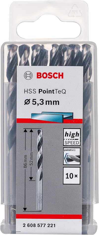 Bosch PointTeQ HSS Twist Drill Bit 5.3 mm 52 mm 86 mm 10 pcs