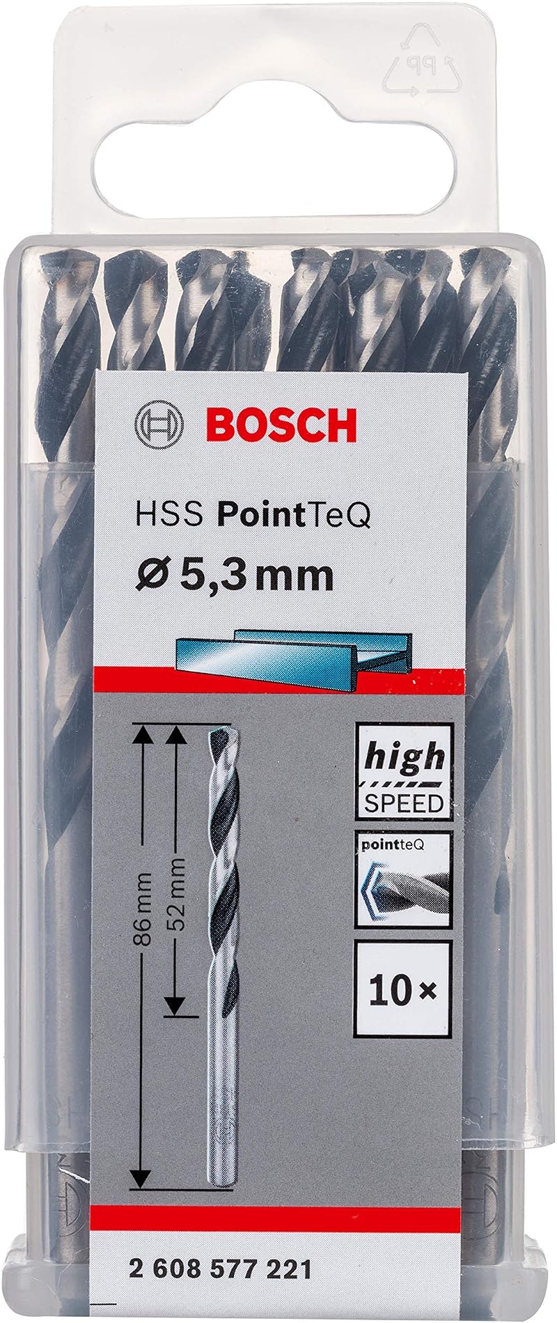 Bosch PointTeQ HSS Twist Drill Bit 5.3 mm 52 mm 86 mm 10 pcs