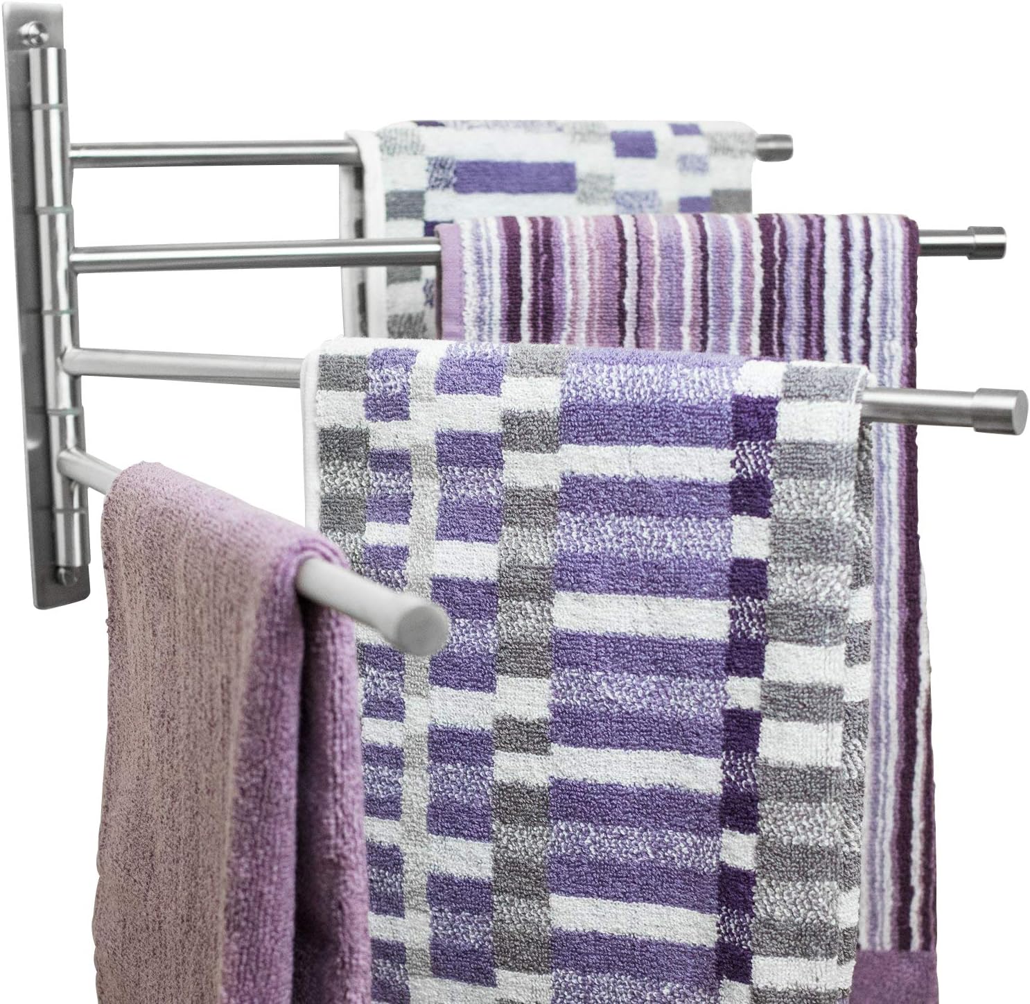 Swing Out Towel Bar - Stainless Steel Swivel Towel Rack - Space Saving Swinging Towel Bar for Bathroom - Wall Mounted Towel Holder Organizer with 4 Arms- Easy To Install - Brushed Finish (20"X10")