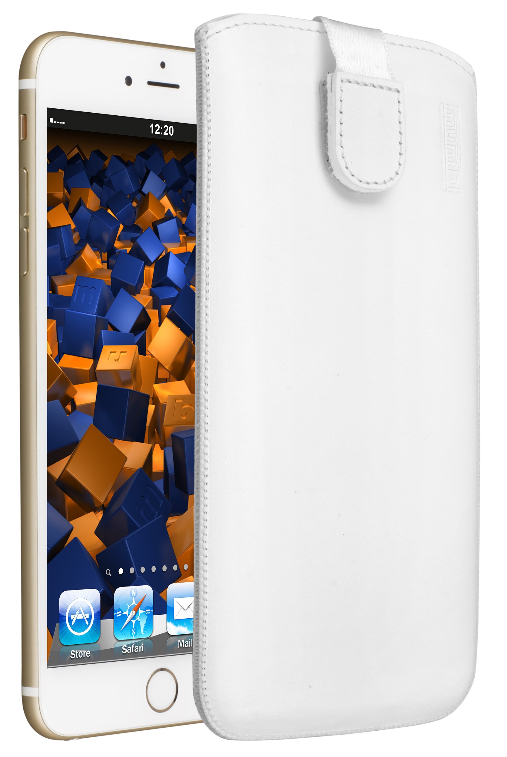 mumbi Genuine Leather Case Compatible with iPhone 6 Plus / 6S Plus Leather Case Wallet, White, iPhone 6 Plus 6S