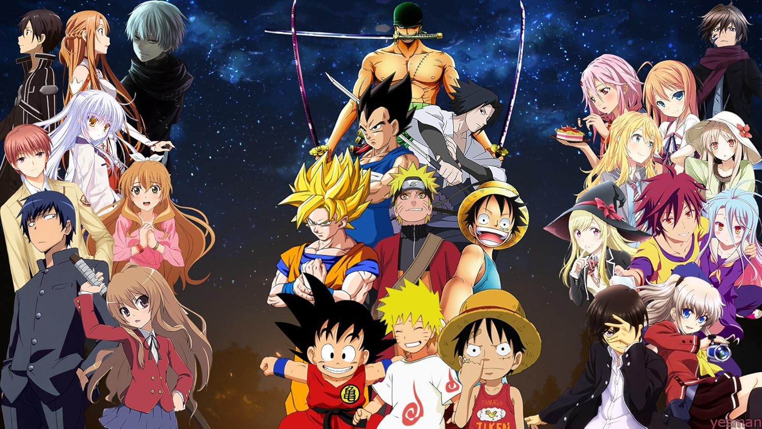 Athah Designs Anime Crossover Toradora Golden Time Angel Beats Sword Art Online Tokyo Ghoul One Piece Dragon Ball Z Kirito Naruto Charlotte No Game No Life Yamada Kun Sakurasou No Pet Na Kanojo