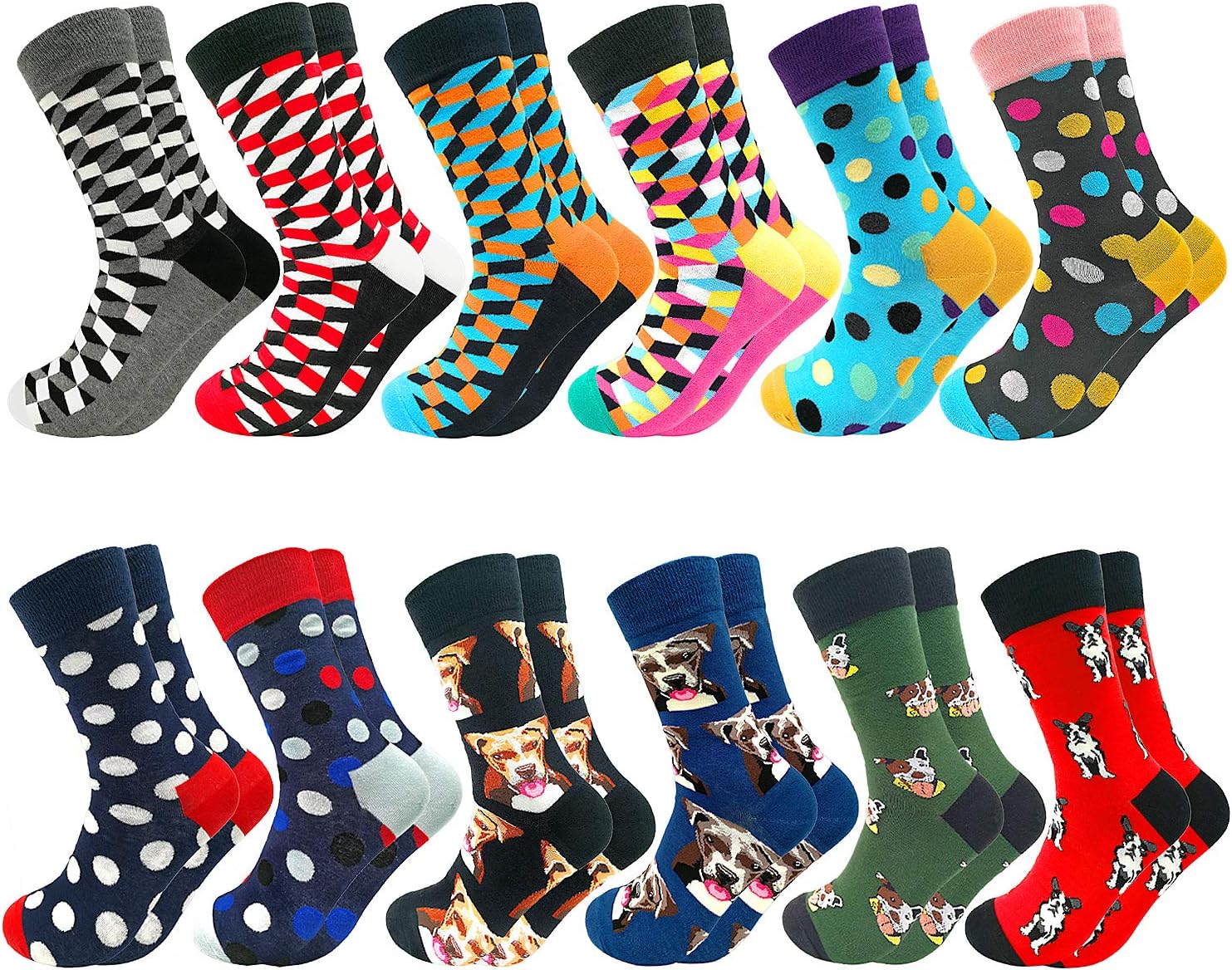 Fun Colorful Socks Patterned Funky Happy Crew Sock Combed Cotton Stockings Packs