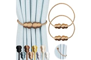 Hangtty Magnetic Curtain Tiebacks 2 Pack Rope Decorative Curtain Tie Backs Elegant Curtain Holders for Drapes Outdoor Window Treatment Holdbacks, Khaki