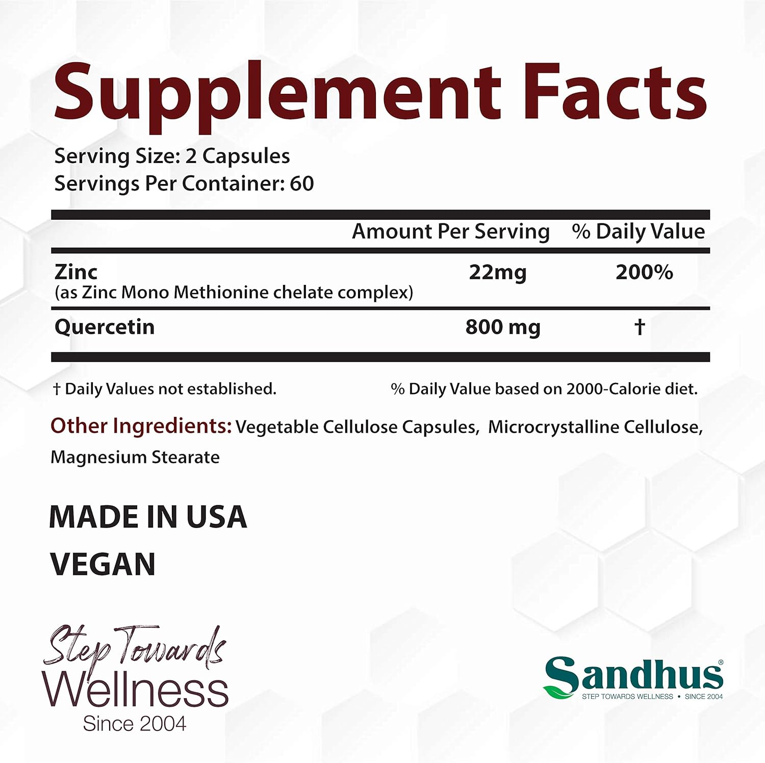 Zinc Quercetin 120 Vegetarian Capsules: Health & Personal Care