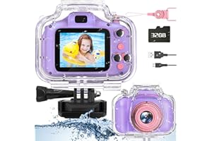 Miiulodi Kids Waterproof Camera - Birthday Gifts for 3 4 5 6 7 8 9 10 Year Old Girls 2 Inch IPS Screen Underwater Action Camera with 32 GB SD Card, Pool Toys for Kids Age 8-12 Pink